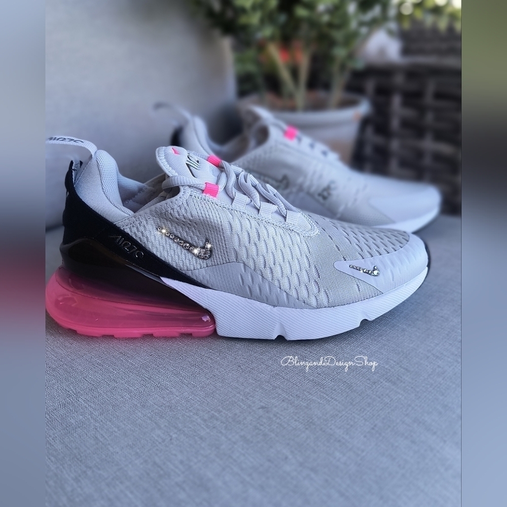 Women's Nike Air Max 270 Pink White Sneakers made with Swarovski Crystals - Picture 7 of 9